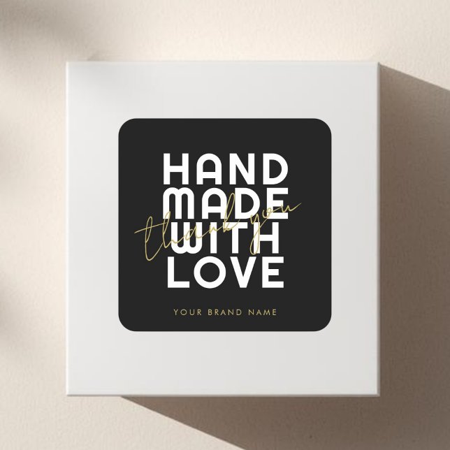 Modern handmade with love thank you square sticker (Creator Uploaded)