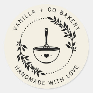Modern Handmade With Love Whisk Bakery Business Classic Round Sticker