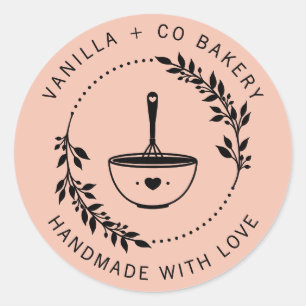 Modern Handmade With Love Whisk Bakery Business Classic Round Sticker