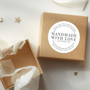 Modern handmade with love white thank you classic round sticker