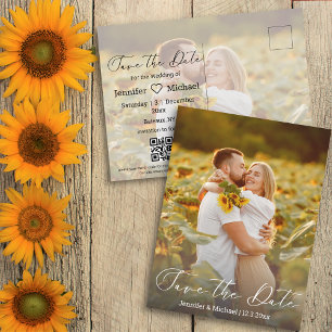 Modern Handwriting 2 Photo QR Code Save the Date Announcement Postcard