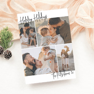 Modern Handwriting 4 Multi-Photo Christmas Holiday Card