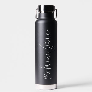Modern Handwriting Black Wedding Water Bottle Gift