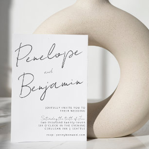 Modern Handwriting Black White Wedding All in One Invitation