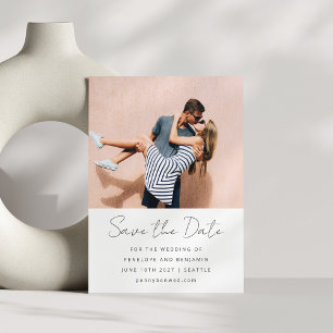 Modern Handwriting Black White Wedding Photo Save The Date
