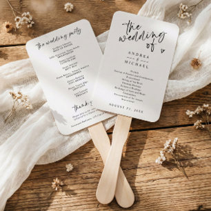 Modern Handwriting Black & White Wedding Programs Hand Fan