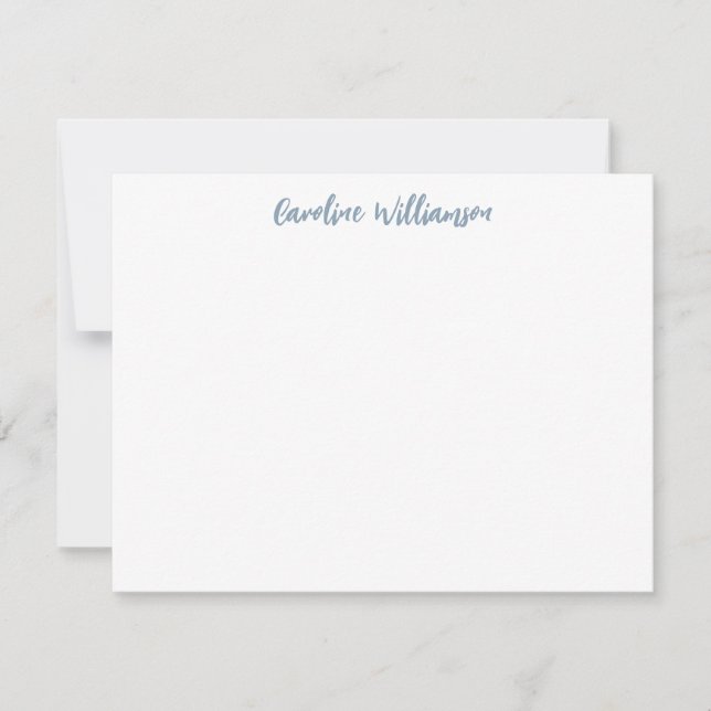 Modern Handwriting Blue Personalised Stationery Card (Front)