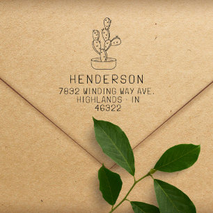 Modern Handwriting Cactus Family Return Address Rubber Stamp