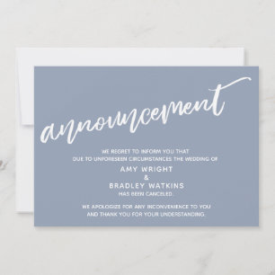 Modern Handwriting Cancelled Wedding Dusty Blue Invitation