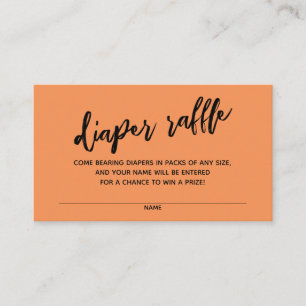 Modern Handwriting Diaper Raffle Ticket Orange Enclosure Card