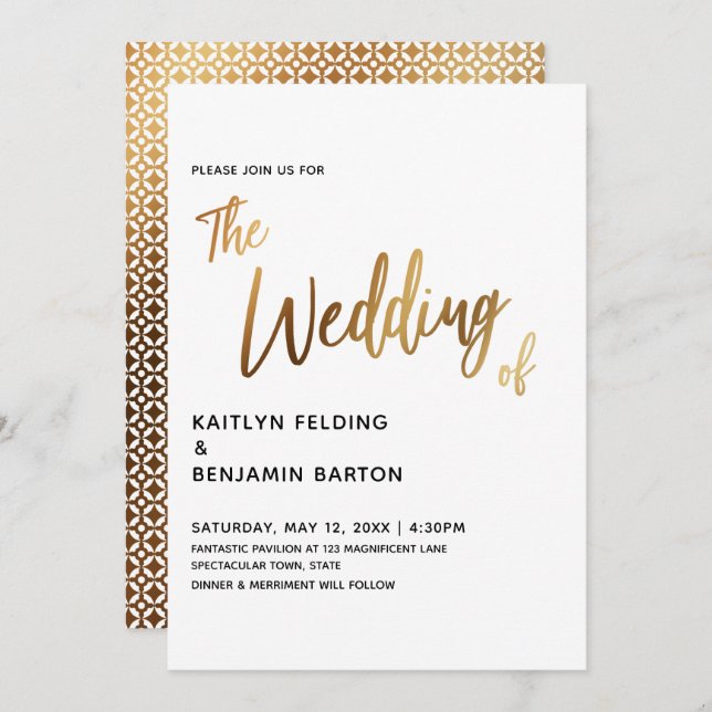 Modern Handwriting Gold Wedding Invitation (Front/Back)