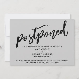 Modern Handwriting Grey Postponed Wedding Card