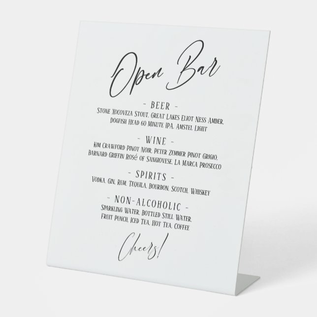 Modern Handwriting Headers Simple Open Bar Menu Pedestal Sign (Front)