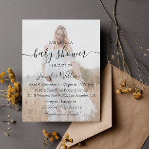 modern handwriting photo baby shower invitation postcard