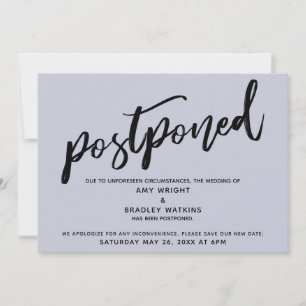 Modern Handwriting Postponed Wedding Blue Card