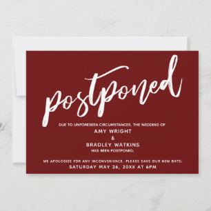 Modern Handwriting Postponed Wedding Burgundy Invitation