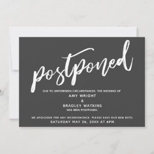 Modern Handwriting Postponed Wedding Dark Grey Invitation