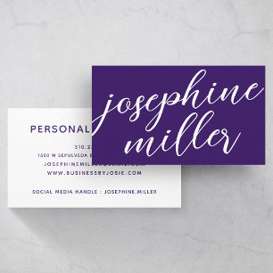 Modern handwriting purple Custom Colour Business Card