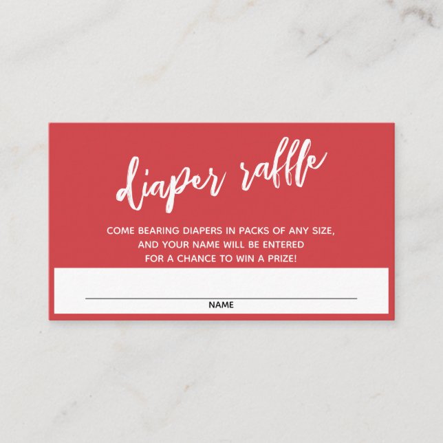 Modern Handwriting Scarlet Diaper Raffle Ticket Enclosure Card (Front)