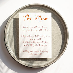 Modern Handwriting Script Orange Wedding Menu