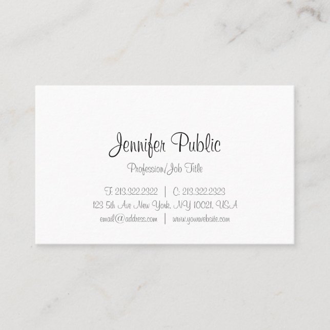 Modern Handwriting Script Text Minimalist Template Business Card (Front)