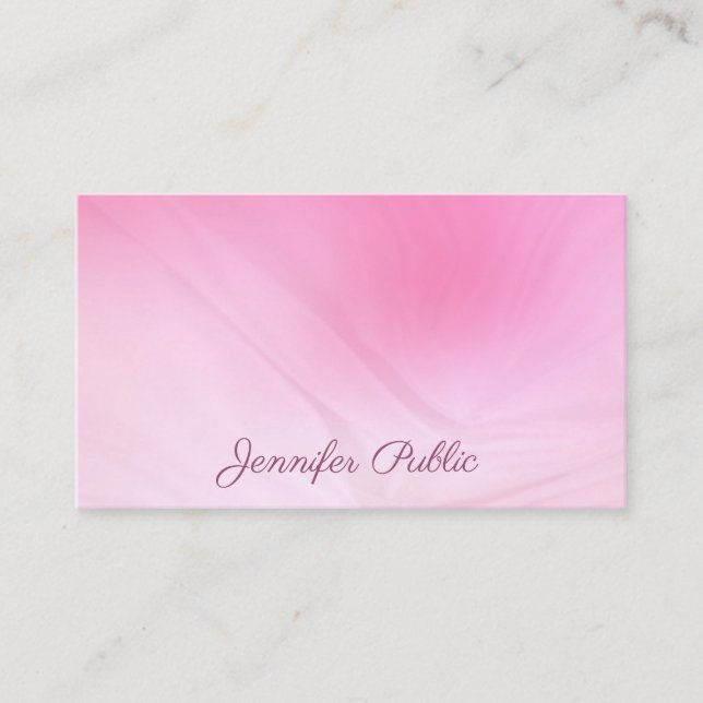 Modern Handwriting Text Pink Template Elegant Top Business Card (Front)