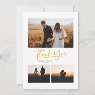Modern Handwritten 4 Photos Wedding Thank You Card