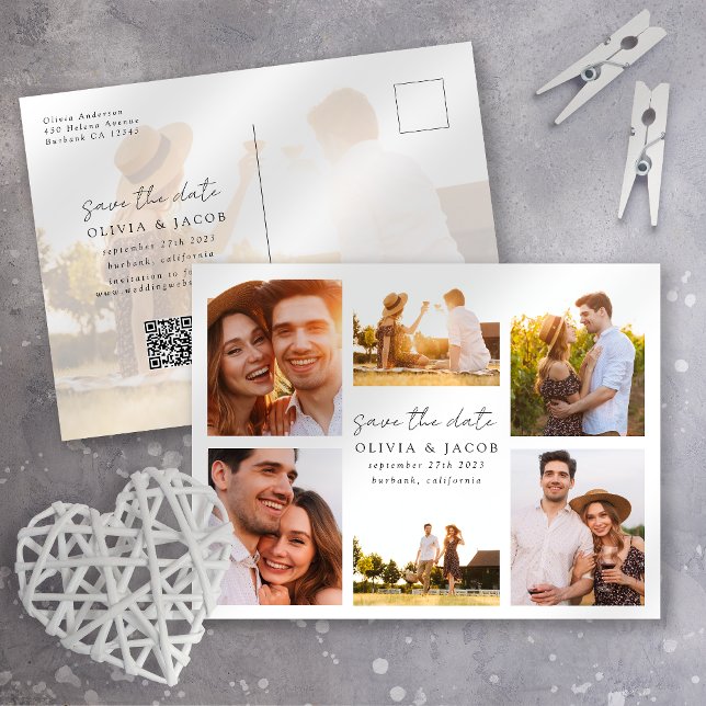 Modern Handwritten 6 Photo Wedding Save The Date  Announcement Postcard (Creator Uploaded)