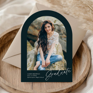 Modern Handwritten Arch Photo Graduation Invitation