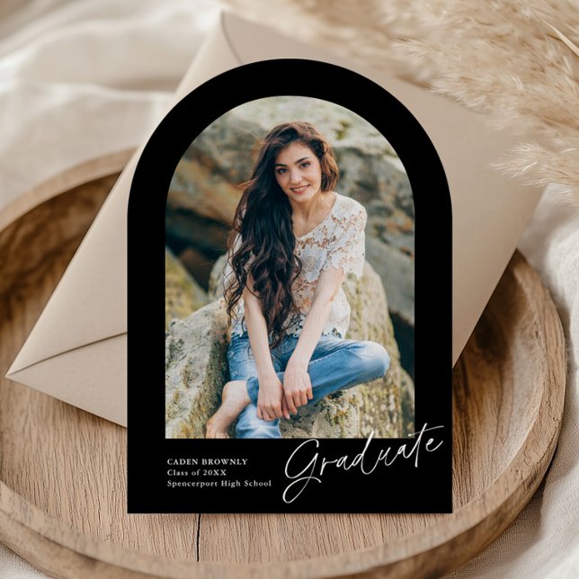 Modern Handwritten Arch Photo Graduation Invitation (Creator Uploaded)