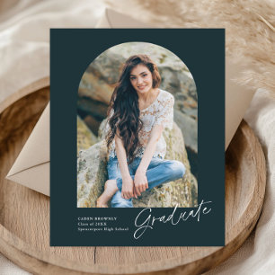 Modern Handwritten Arch Photo Graduation Postcard