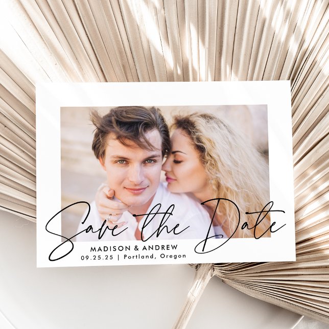 Modern Handwritten Black Script Photo Save The Date (Creator Uploaded)