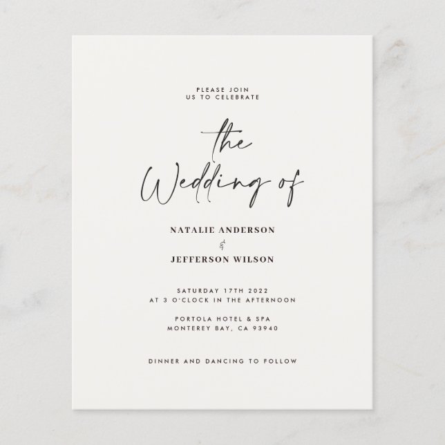 Modern handwritten budget wedding invitation flyer (Front)