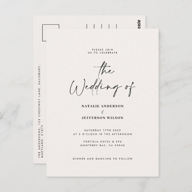 Modern handwritten budget wedding  postcard (Front/Back)