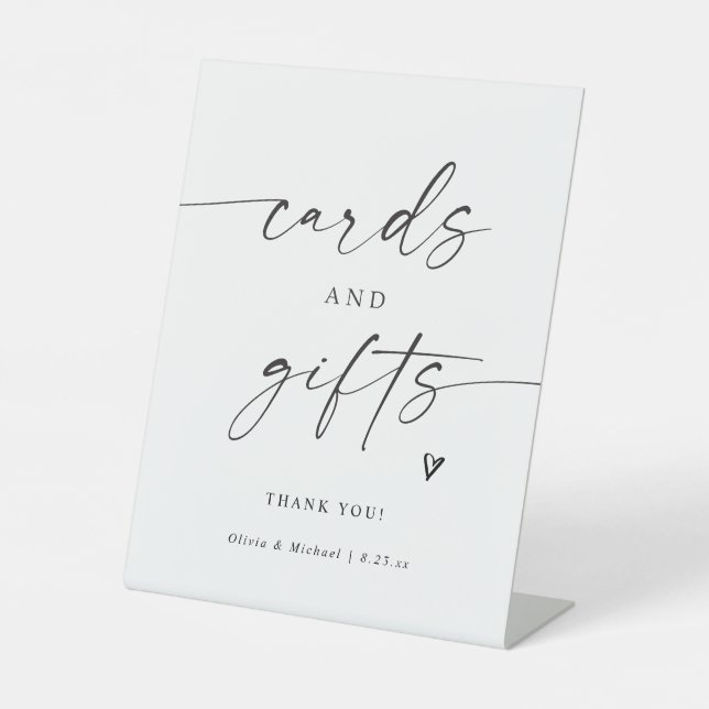 Modern Handwritten Cards & Gifts Wedding Pedestal Sign (Front)