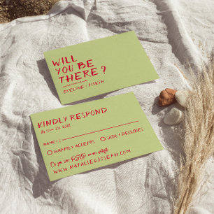 Modern Handwritten Colourful Retro Fun Bold Weddin RSVP Card