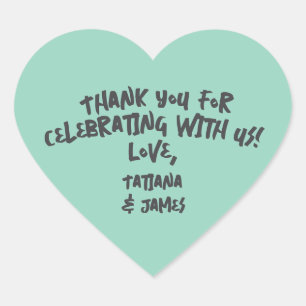 Modern Handwritten Custom Thank You Heart Favour Sticker