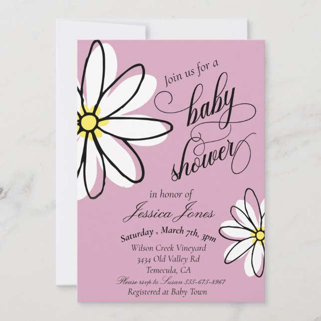 Modern Handwritten Daisy Doodle Baby Shower Invitation (Front)