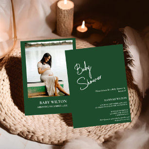 Modern handwritten Emerald  green baby shower Invitation