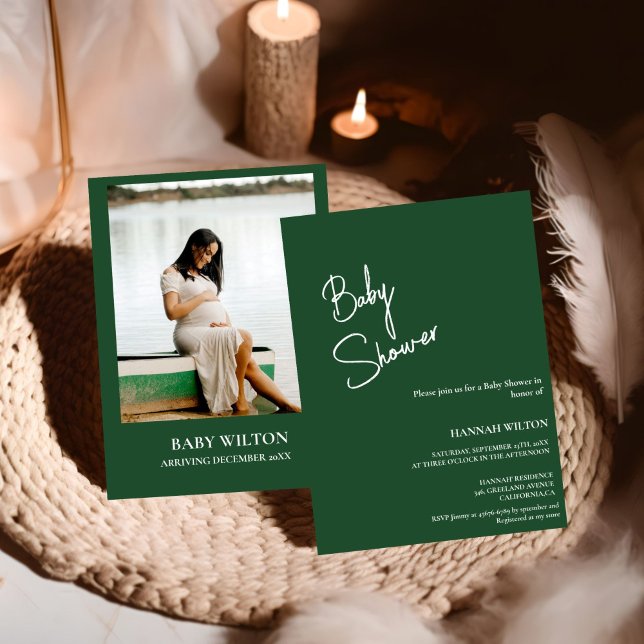 Modern handwritten Emerald  green baby shower Invitation (Creator Uploaded)