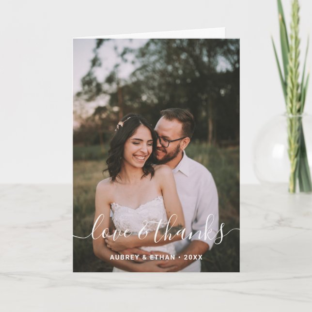 Modern Handwritten Font Photo Wedding Thank You Card (Front)