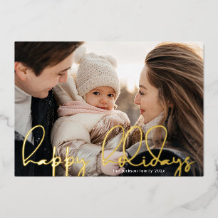 modern Handwritten gold "happy holidays" photo