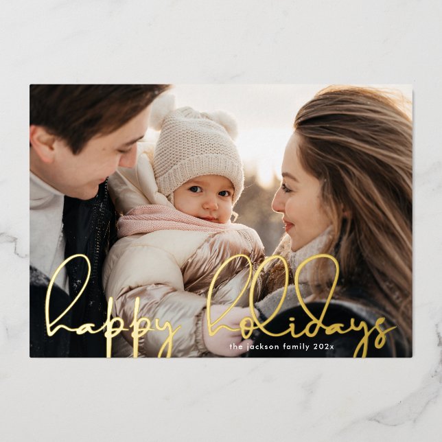 modern Handwritten gold "happy holidays" photo (Front)