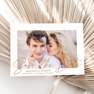Modern Handwritten Gold Script Photo Save The Date