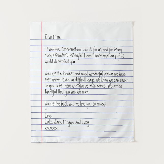 Modern Handwritten Letter Notebook Paper for Mum Tapestry (Front)