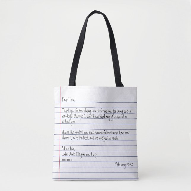 Modern Handwritten Letter on Notebook for Mum Tote Bag (Front)