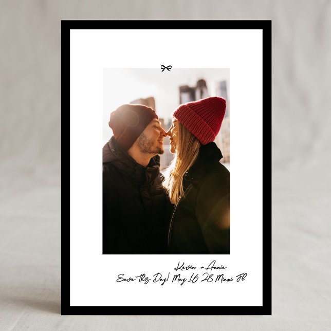 Modern Handwritten Little Bow Photo Save This Day The Date (Creator Uploaded)