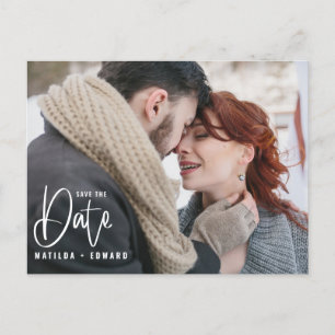 Modern handwritten monochrome photo wedding  invit postcard