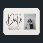 Modern handwritten monochrome photo wedding save t magnet<br><div class="desc">Modern handwritten monochrome photo wedding minimal save the date wedding invitation. Background and text colour can be changed to suit your style. space for photograph on the back.</div>