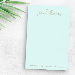 Modern handwritten name light aqua blue post-it notes